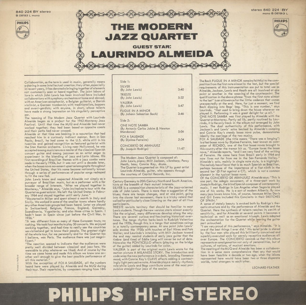 The Modern Jazz Quartet Guest Star Laurindo Almeida Dutch vinyl LP album (LP record)