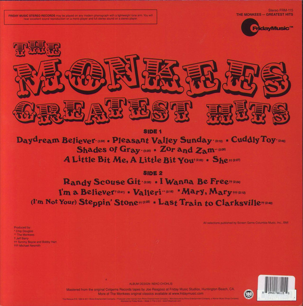 The Monkees Greatest Hits - 180gm Orange Vinyl US vinyl LP album (LP record) 829421881155