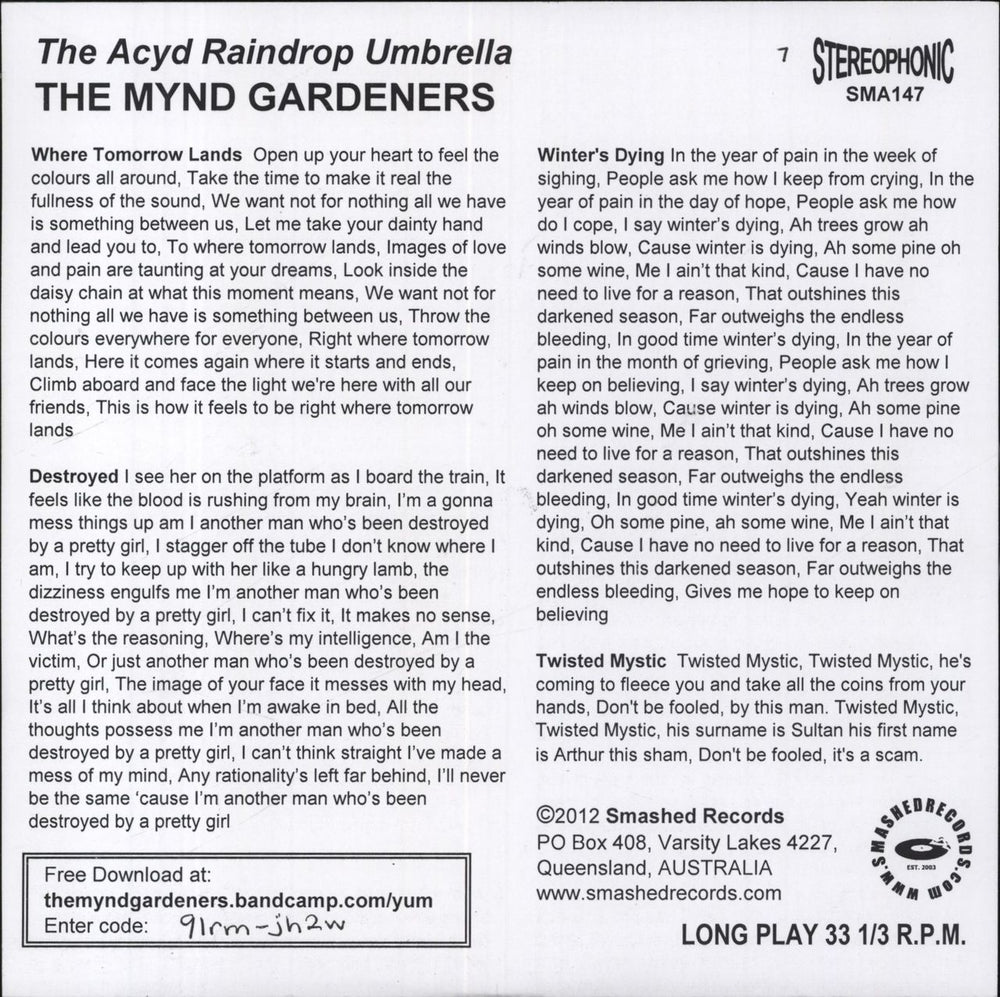 The Mynd Gardeners The Acyd Raindrop Umbrella EP Australian 7" vinyl single (7 inch record / 45)