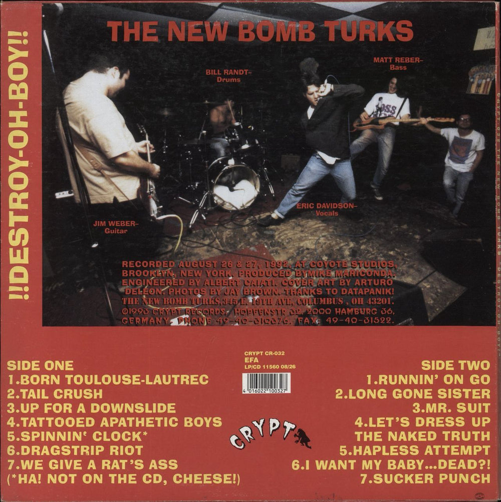 The New Bomb Turks !!Destroy-Oh-Boy!! German vinyl LP album (LP record) 4016022100327