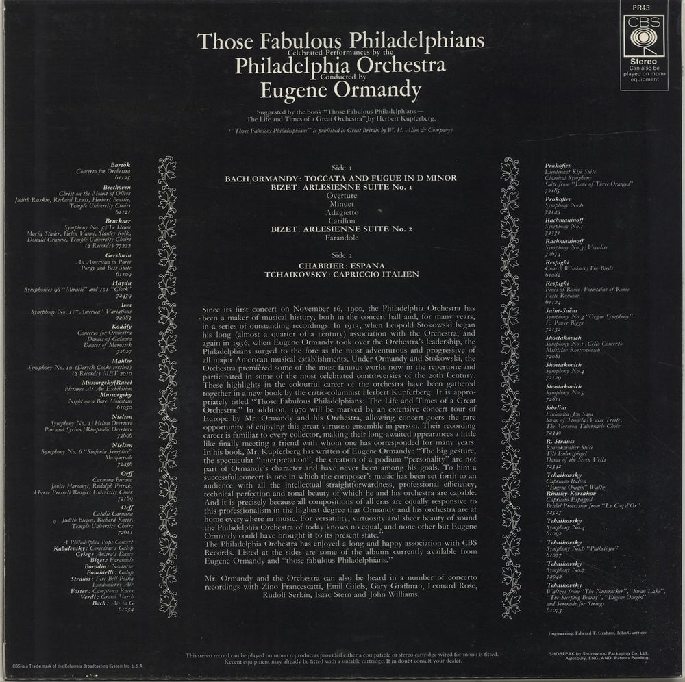 The Philadelphia Orchestra Those Fabulous Philadelphians UK vinyl LP album (LP record)