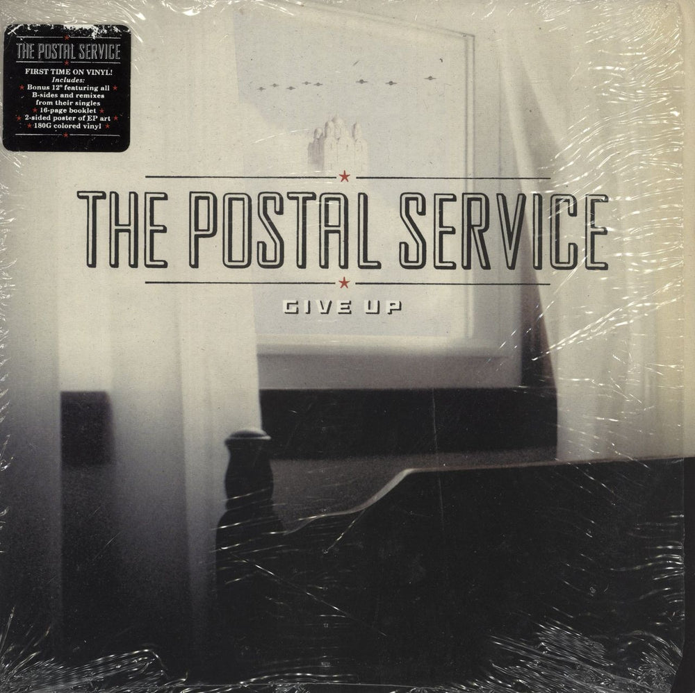 The Postal Service Give Up - 1st -  Red Vinyl - Shrink US 2-LP vinyl record set (Double LP Album) SP595