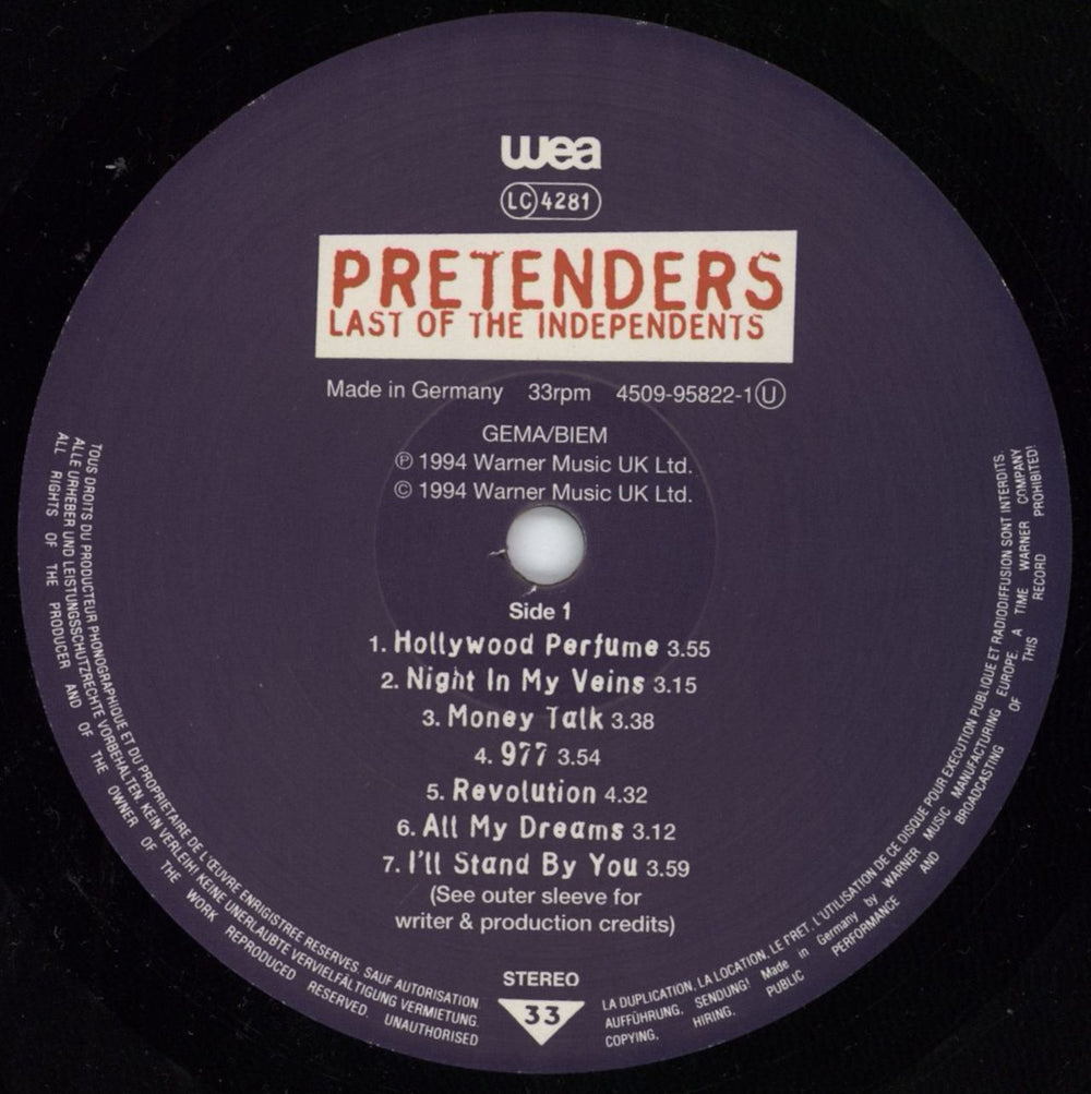 The Pretenders Last Of The Independents UK vinyl LP album (LP record) PTNLPLA792968