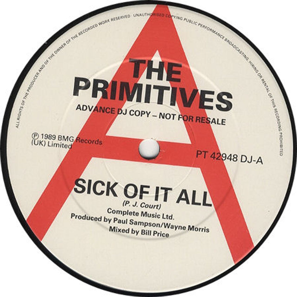 The Primitives Sick Of It UK Promo 12" vinyl single (12 inch record / Maxi-single) PT42948DJ