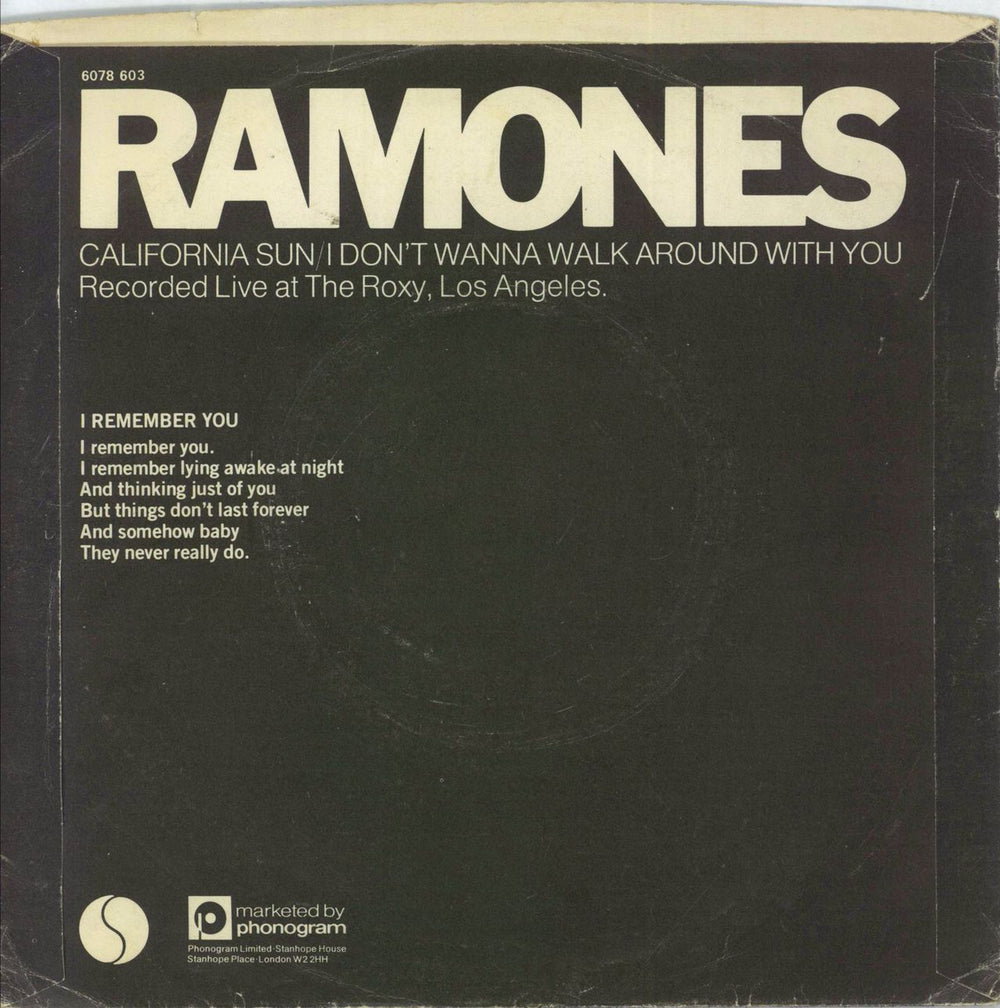 The Ramones I Remember You - P/s UK 7" vinyl single (7 inch record / 45)