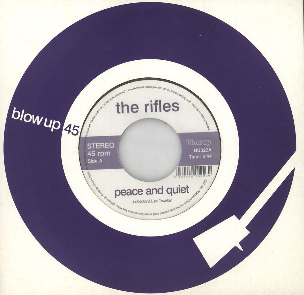 The Rifles Peace And Quiet UK 7" vinyl single (7 inch record / 45) BU029