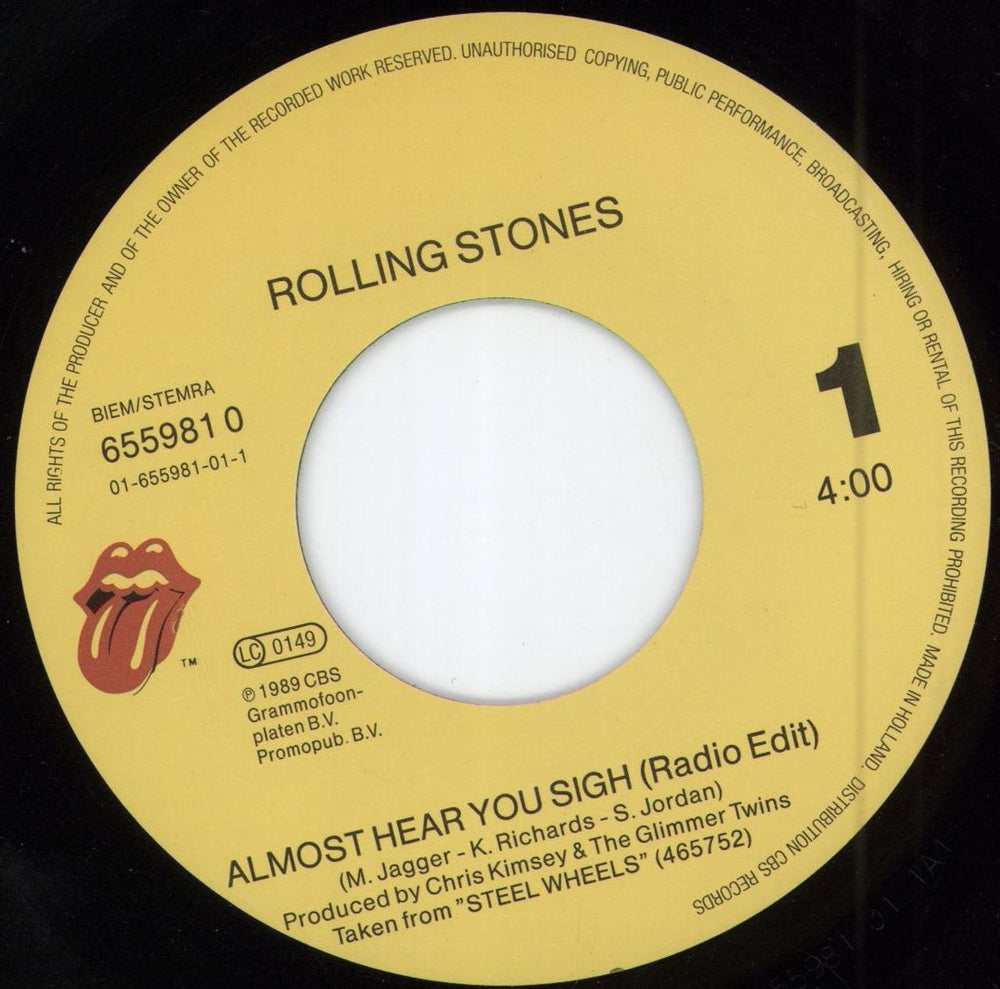 The Rolling Stones Almost Hear You Sigh - Stickered P/S Dutch Promo 7" vinyl single (7 inch record / 45) ROL07AL780992