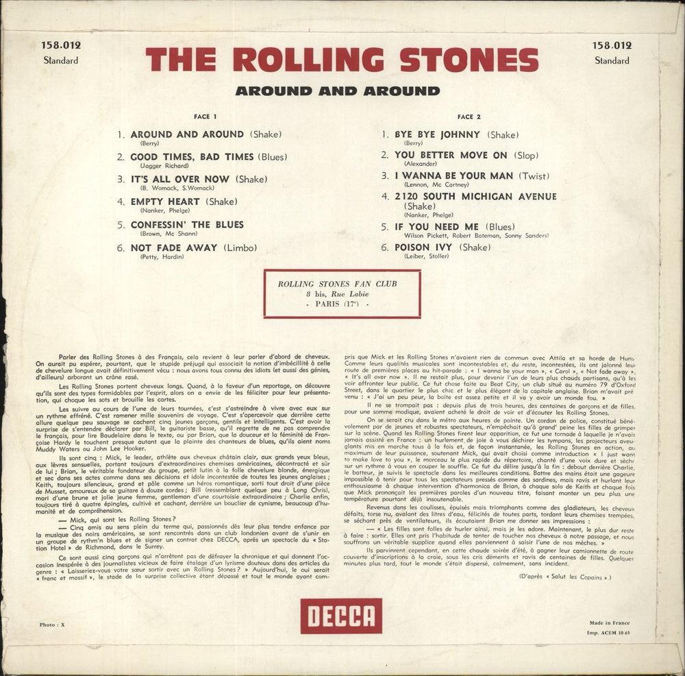 The Rolling Stones Around And Around - 10.65 French vinyl LP album (LP record)