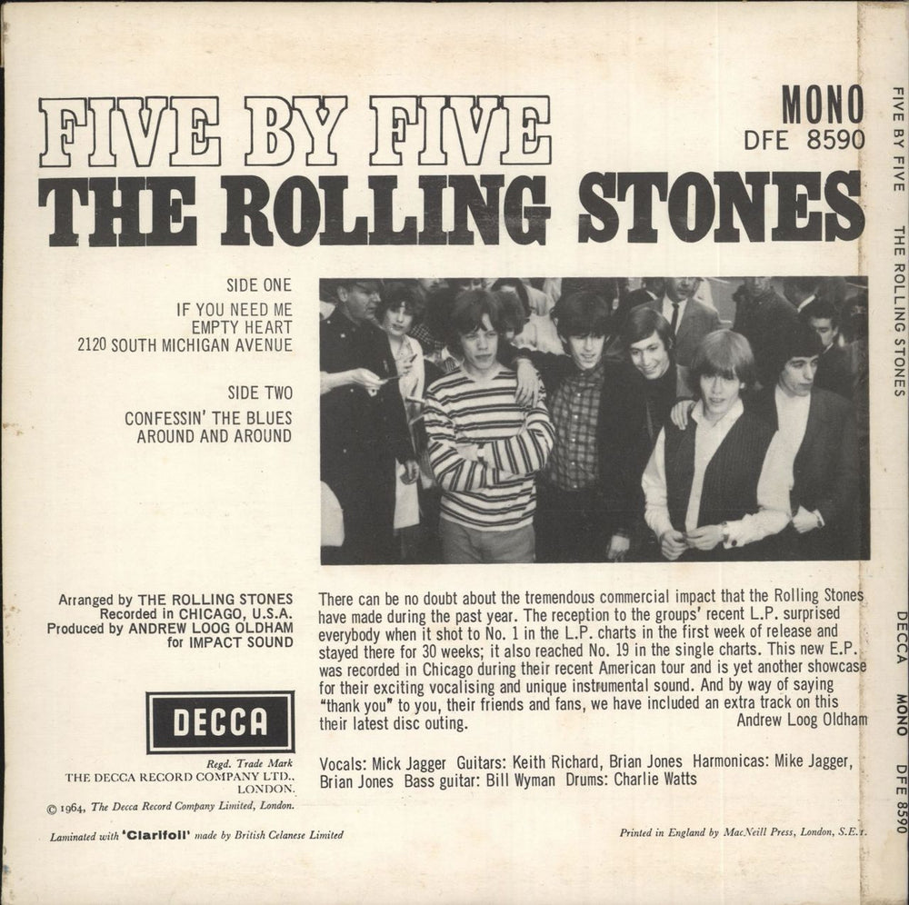 The Rolling Stones Five By Five EP - 2nd UK 7" vinyl single (7 inch record / 45)