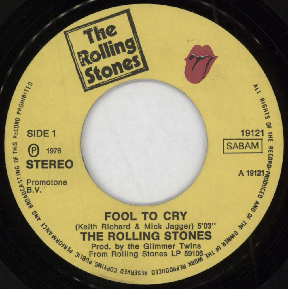 The Rolling Stones Fool To Cry Belgian 7" vinyl single (7 inch record / 45) ROL07FO790091