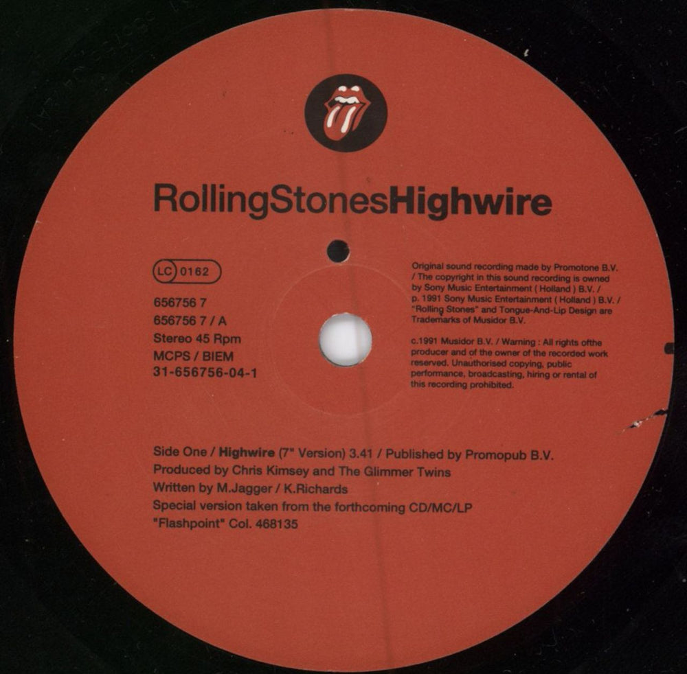 The Rolling Stones Highwire - Solid - EX Dutch 7" vinyl single (7 inch record / 45) ROL07HI784420