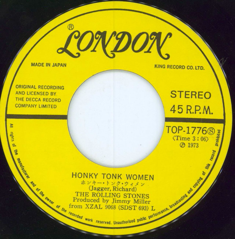 The Rolling Stones Honky Tonk Women - Original Pressing Japanese 7" vinyl single (7 inch record / 45) ROL07HO117262