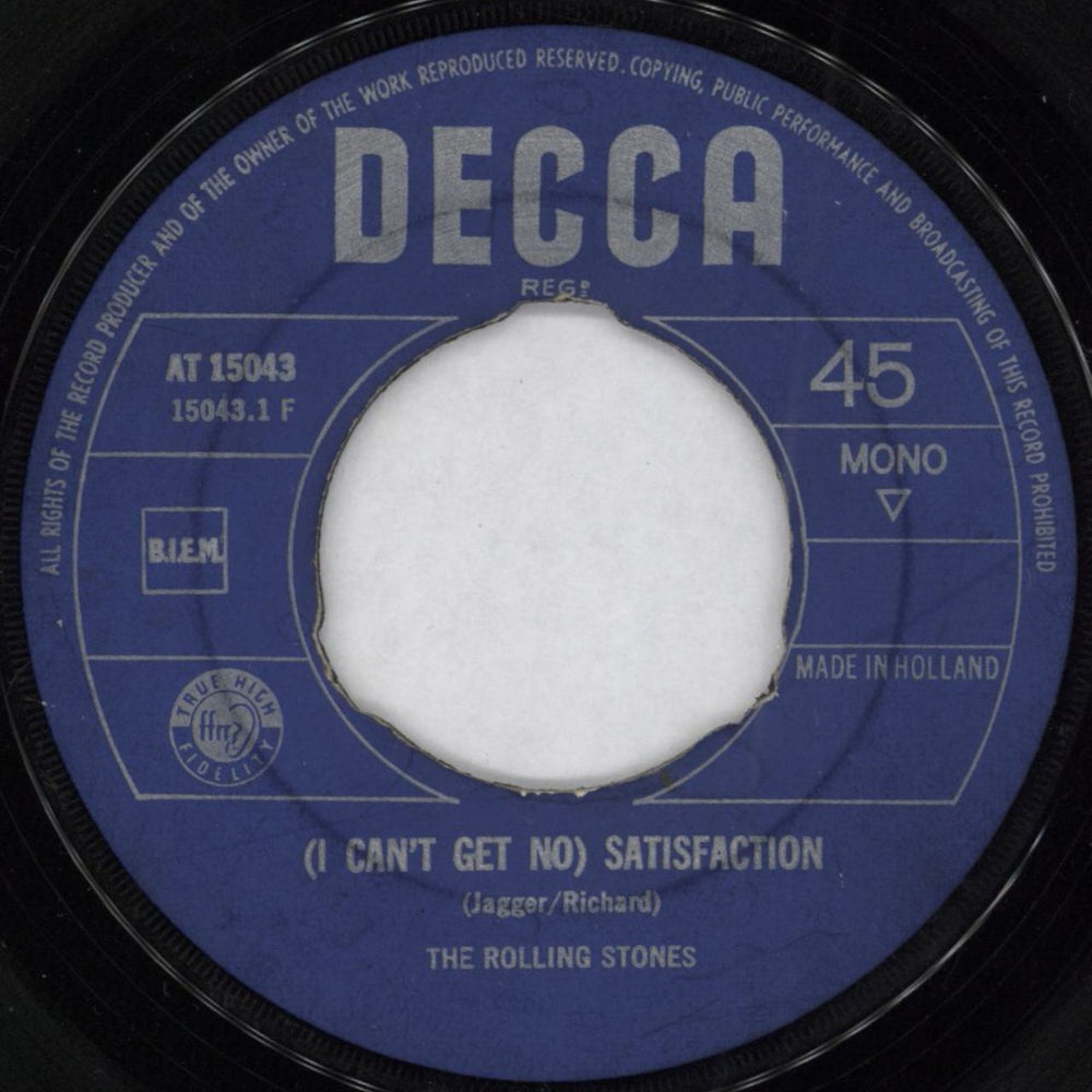 The Rolling Stones (I Can't Get No) Satisfaction + P/S - VG Dutch 7" vinyl single (7 inch record / 45) ROL07IC790696