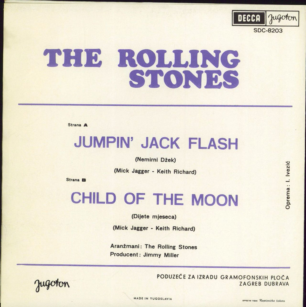 The Rolling Stones Jumpin' Jack Flash Yugoslavian 7" vinyl single (7 inch record / 45)