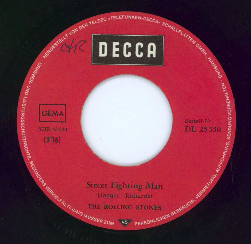 The Rolling Stones Street Fighting Man - 2nd German 7" vinyl single (7 inch record / 45)