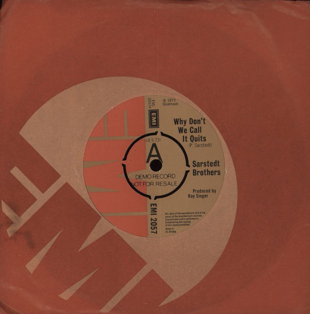 The Sarstedt Brothers Why Don't We Call It Quits UK Promo 7" vinyl single (7 inch record / 45) EMI2057