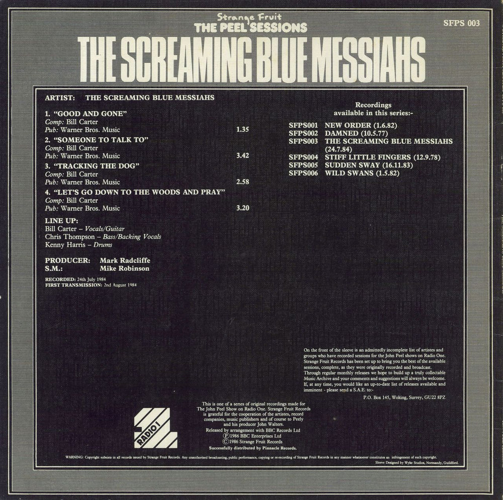 The Screaming Blue Messiahs The Peel Sessions UK vinyl LP album (LP record)