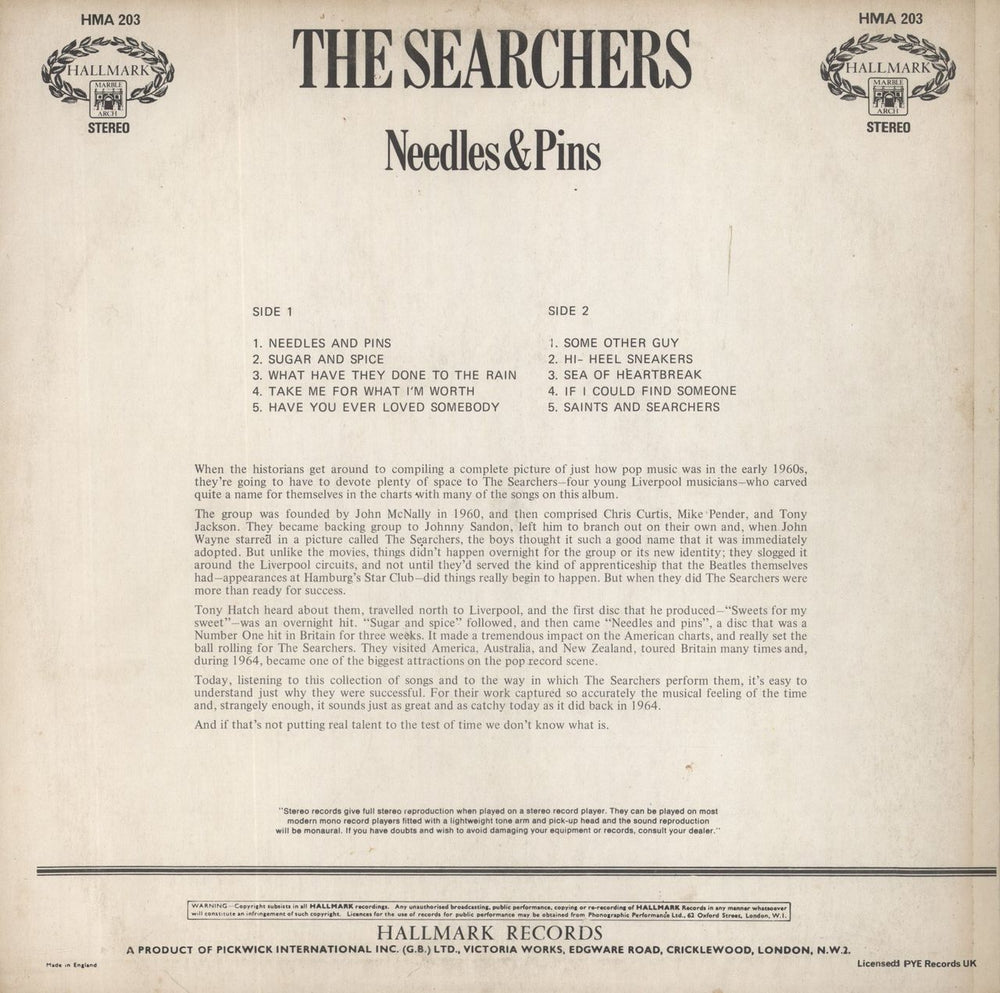 The Searchers Needles & Pins UK vinyl LP album (LP record)