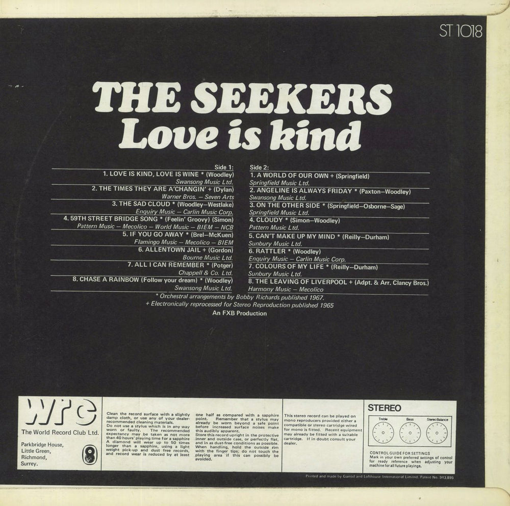 The Seekers Love Is Kind UK vinyl LP album (LP record)