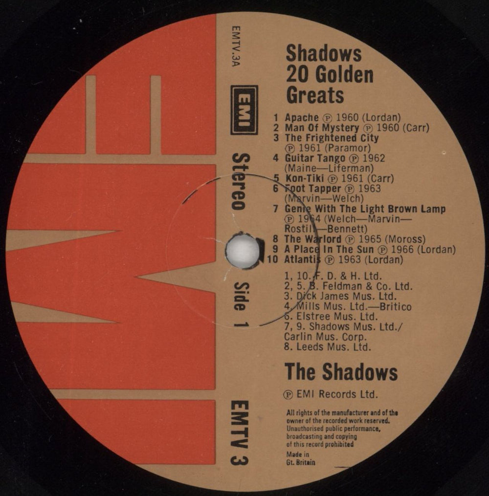 The Shadows 20 Golden Greats - glossy p/s - EX UK vinyl LP album (LP record) SHDLPGO804733