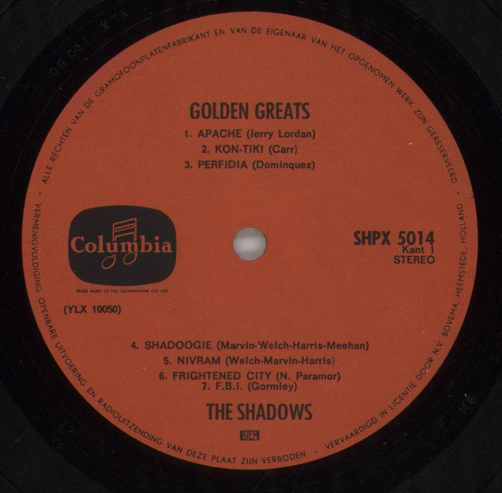 The Shadows Golden Greats - red label Dutch vinyl LP album (LP record) SHDLPGO876640