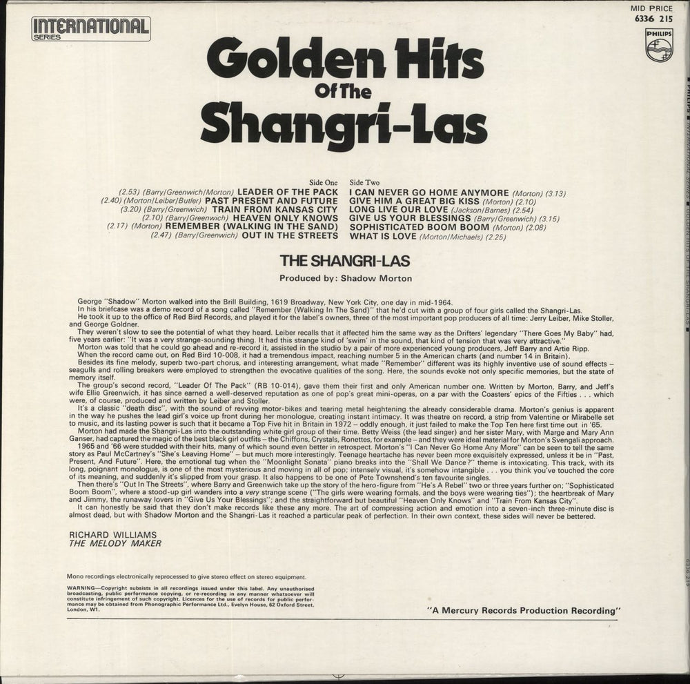 The Shangri-Las Golden Hits Of The Shangri-Las UK vinyl LP album (LP record)