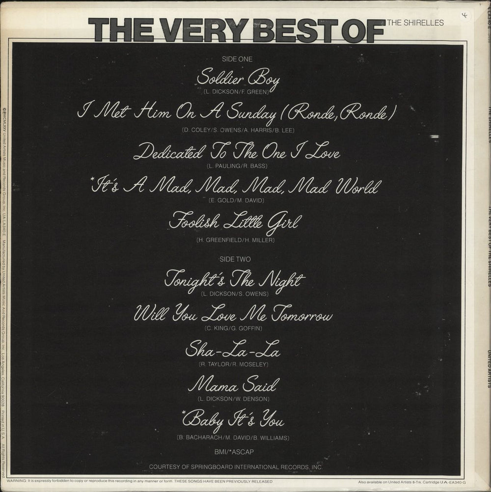 The Shirelles The Very Best Of US vinyl LP album (LP record)