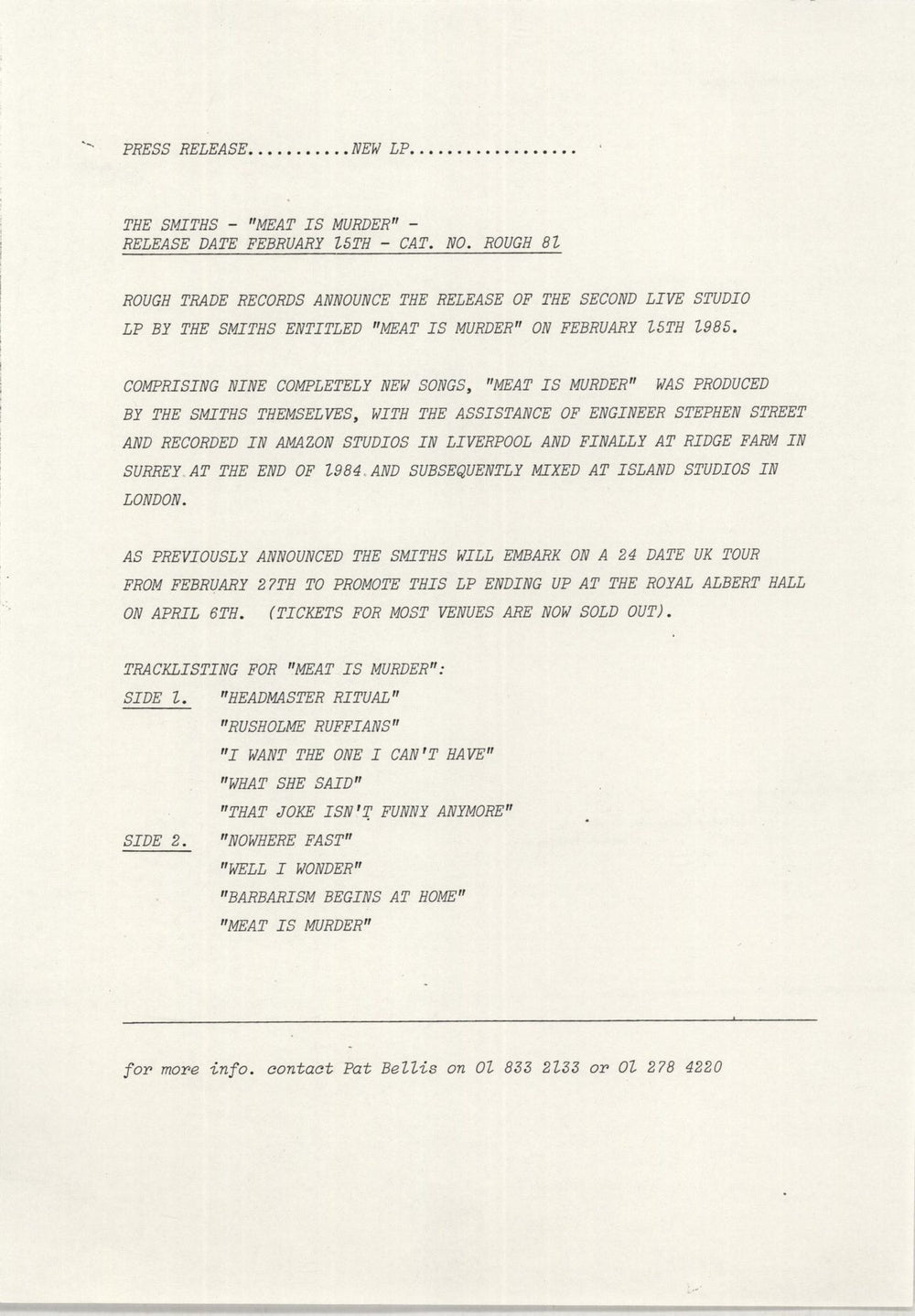 The Smiths Meat Is Murder + PR UK vinyl LP album (LP record)