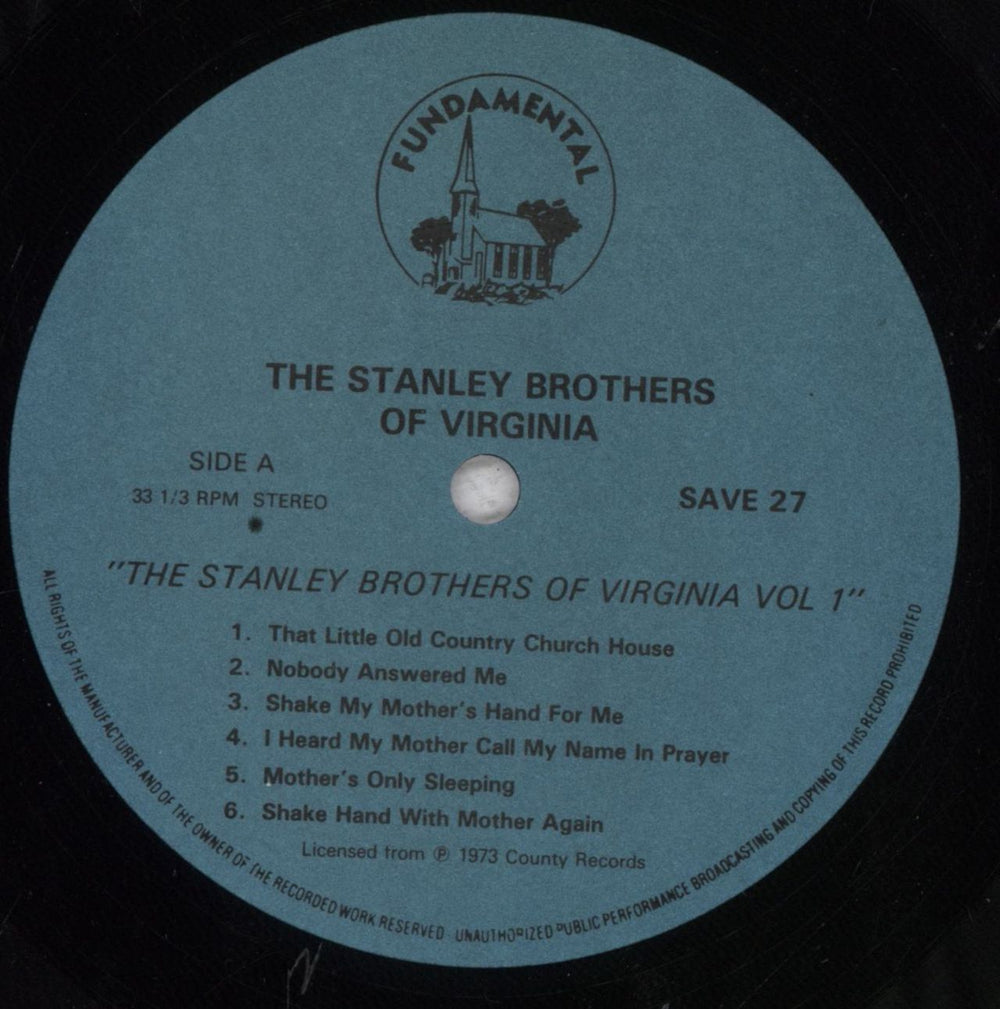 The Stanley Brothers The Stanley Brothers Of Virginia: Volume One (That Little Old Country Church House) US vinyl LP album (LP record) T79LPTH841656