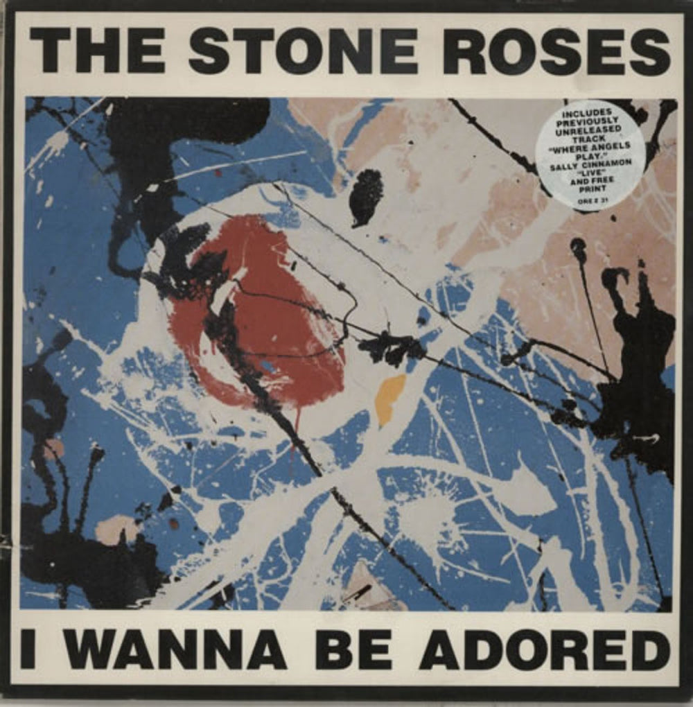 The Stone Roses I Wanna Be Adored + Print / EX UK 12" vinyl single (12 inch record / Maxi-single) OREZ31