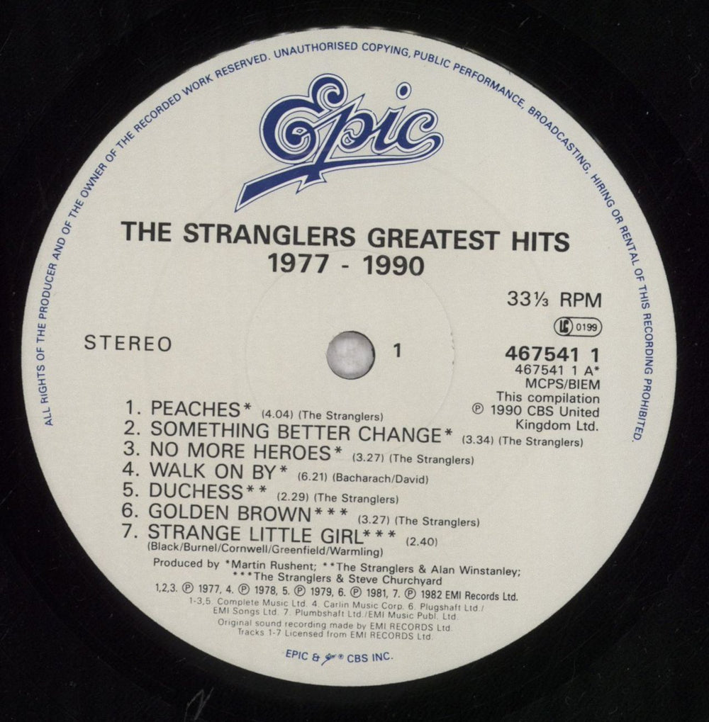 The Stranglers Greatest Hits 1977-1990 UK vinyl LP album (LP record) STRLPGR846464