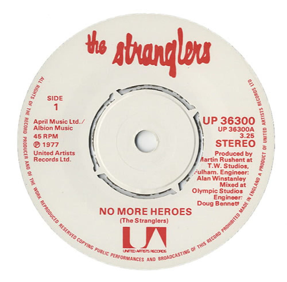 The Stranglers No More Heroes - Logo Label + Sleeve UK 7" vinyl single (7 inch record / 45) STR07NO110109