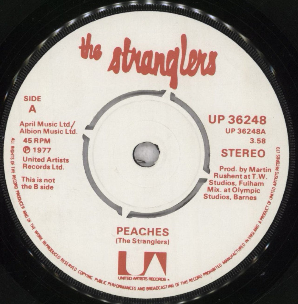 The Stranglers Peaches - April Music Credit UK 7" vinyl single (7 inch record / 45) UP36248