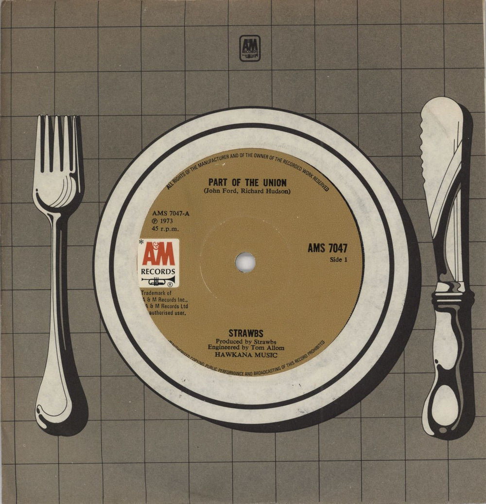 The Strawbs Part Of The Union - Solid Centre UK 7" vinyl single (7 inch record / 45) AMS7047