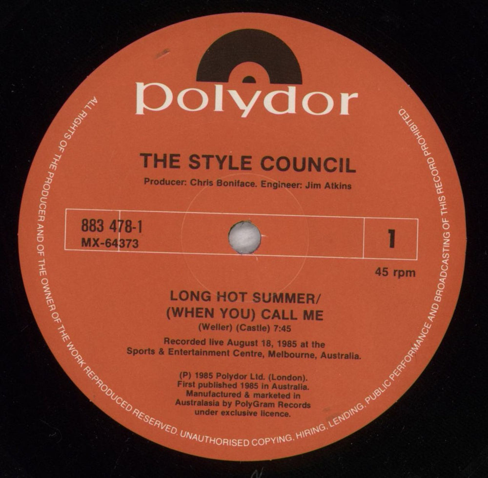 The Style Council Long Hot Summer Australian 12" vinyl single (12 inch record / Maxi-single) STY12LO139497