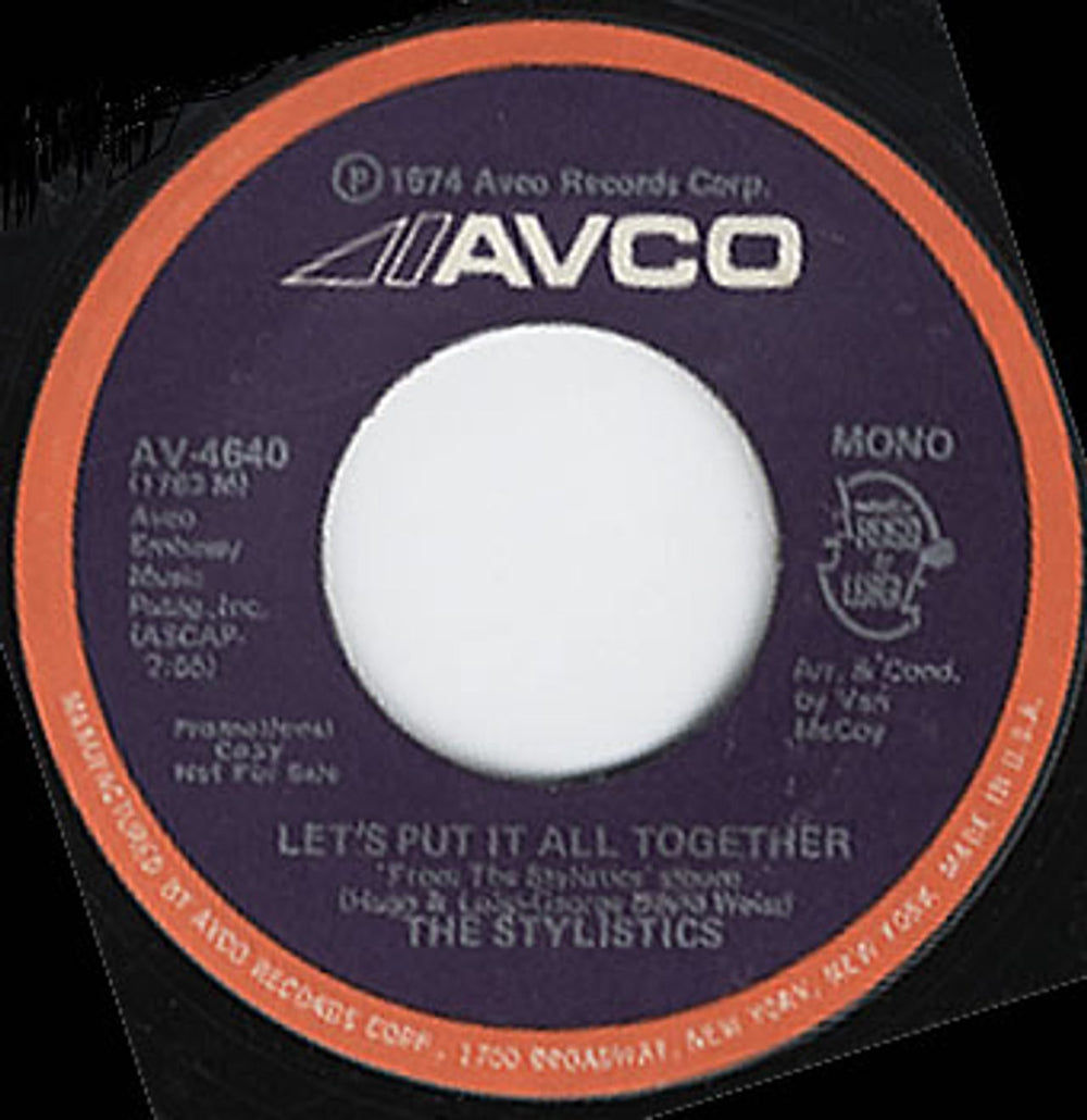 The Stylistics Let's Put It All Together US Promo 7" vinyl single (7 inch record / 45) AV-4640