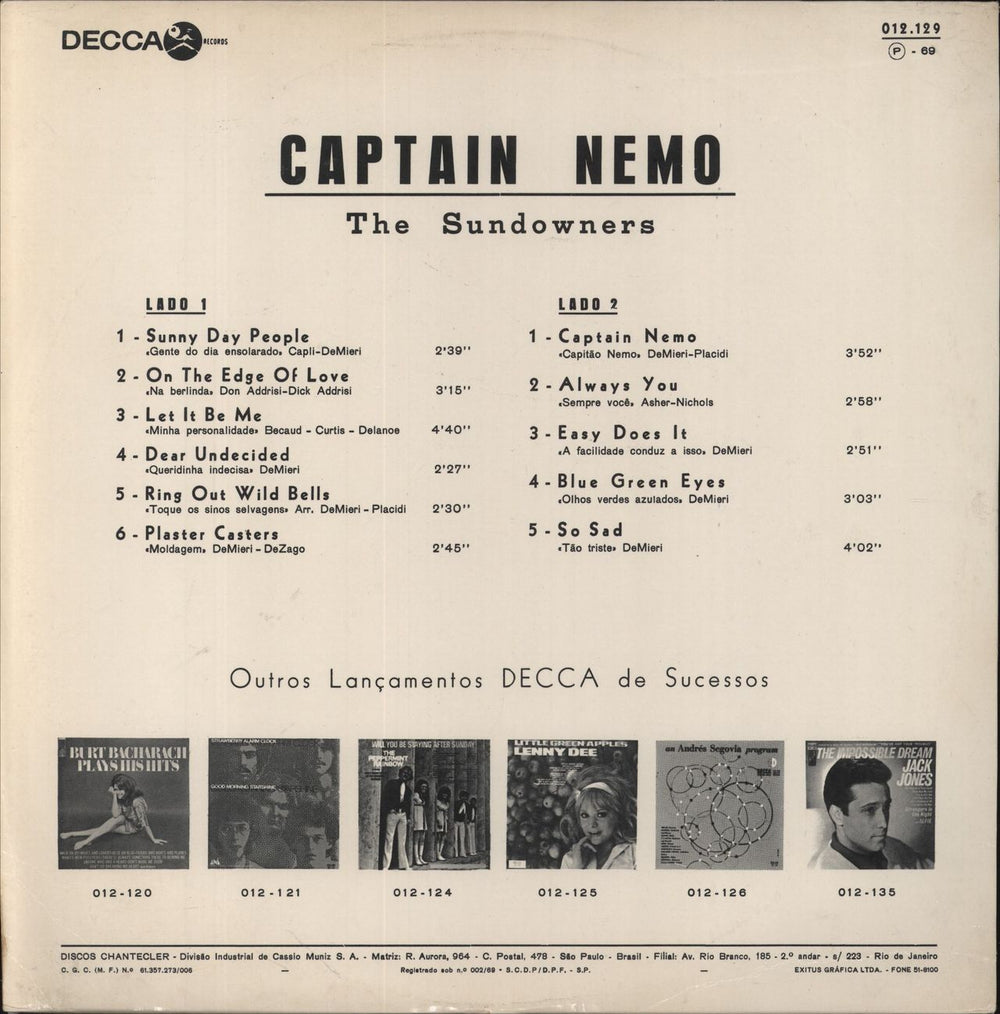The Sundowners Captain Nemo Brazilian vinyl LP album (LP record)