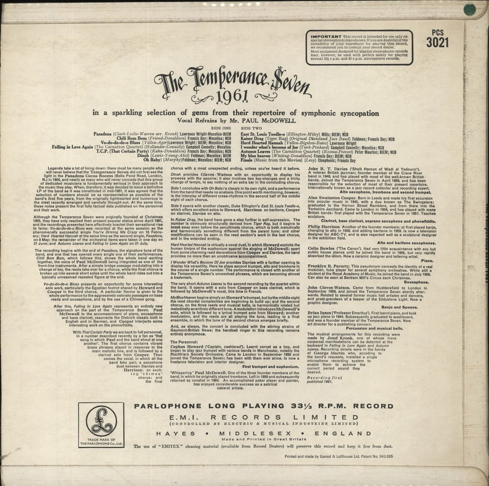The Temperance Seven The Temperance Seven 1961 - Stereo UK vinyl LP album (LP record)