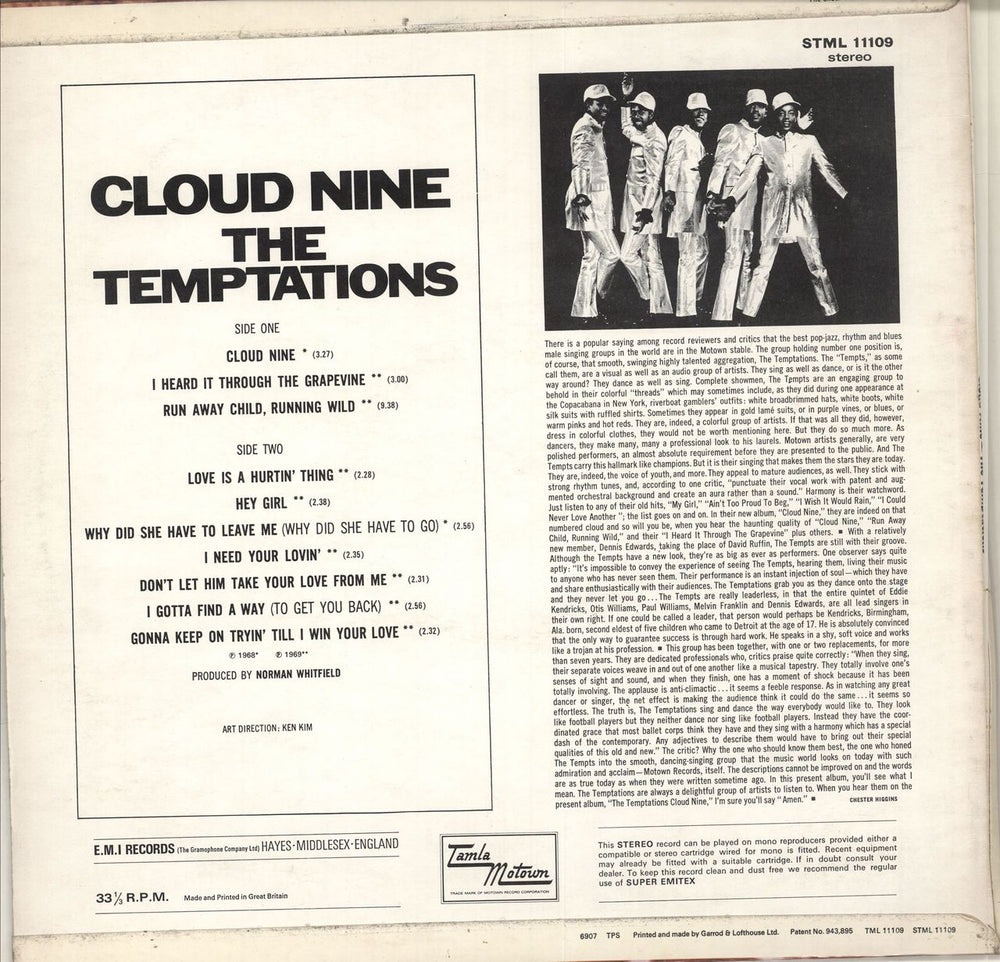 The Temptations Cloud Nine UK vinyl LP album (LP record)