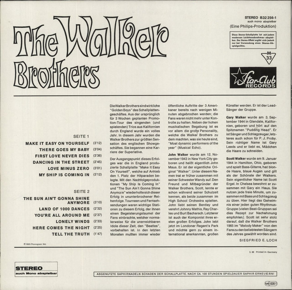 The Walker Brothers The Walker Brothers German vinyl LP album (LP record)