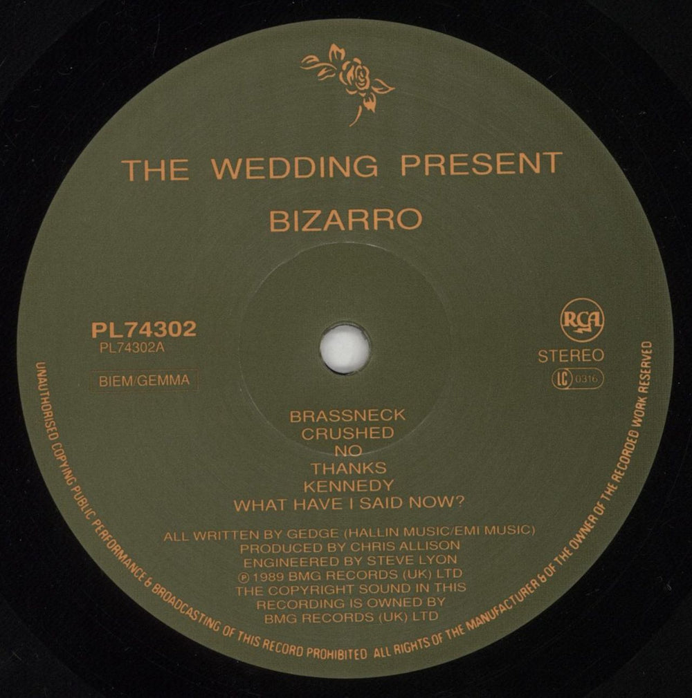 The Wedding Present Bizarro UK vinyl LP album (LP record) TWPLPBI369950