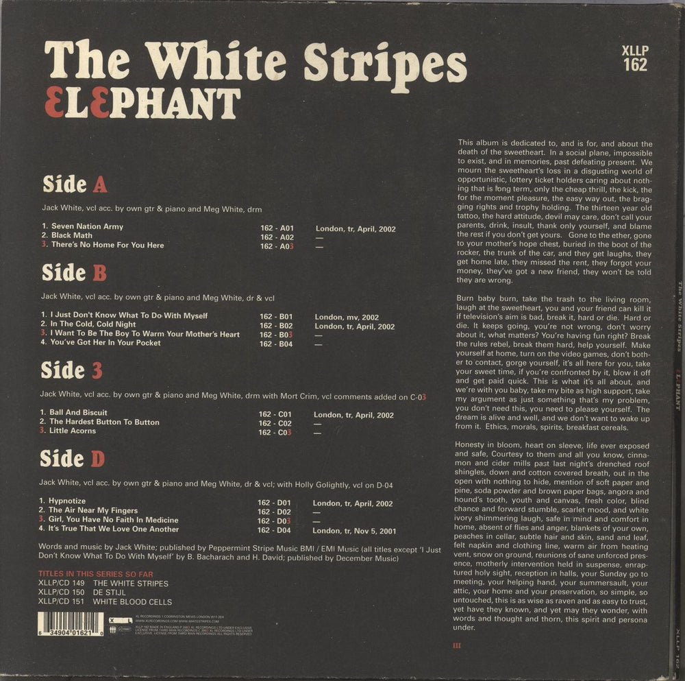 The White Stripes Elephant - 1st - EX UK 2-LP vinyl record set (Double LP Album) 634904016210