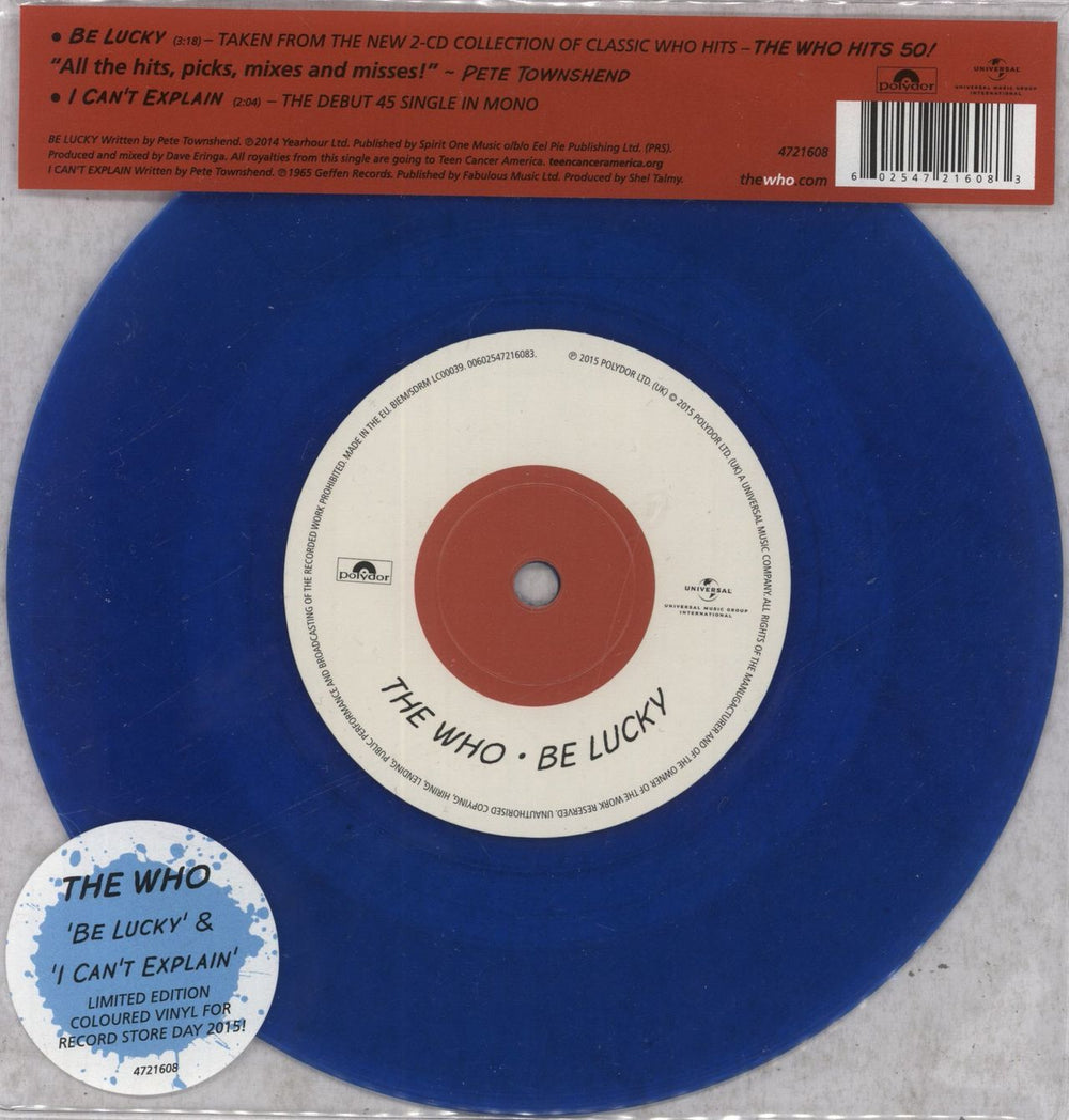 The Who Be Lucky - Blue Vinyl UK 7" vinyl single (7 inch record / 45) 4721608