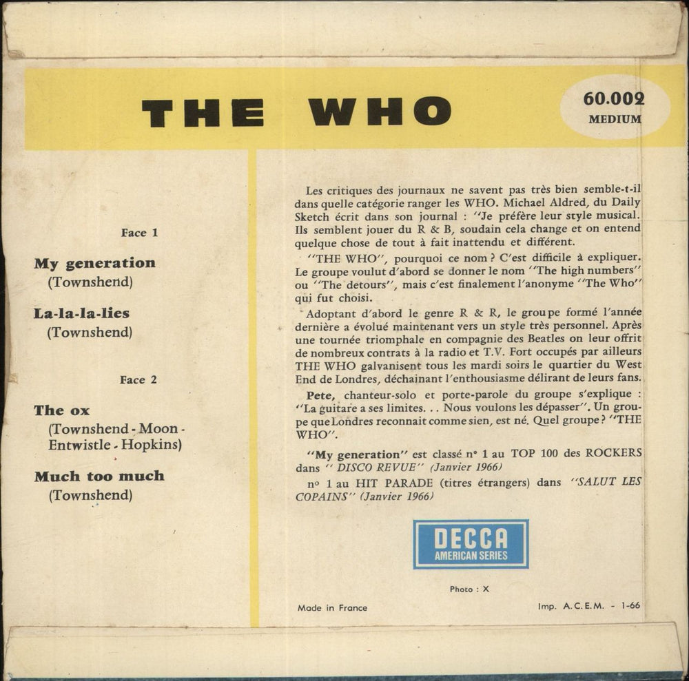 The Who My Generation - EX French 7" vinyl single (7 inch record / 45)