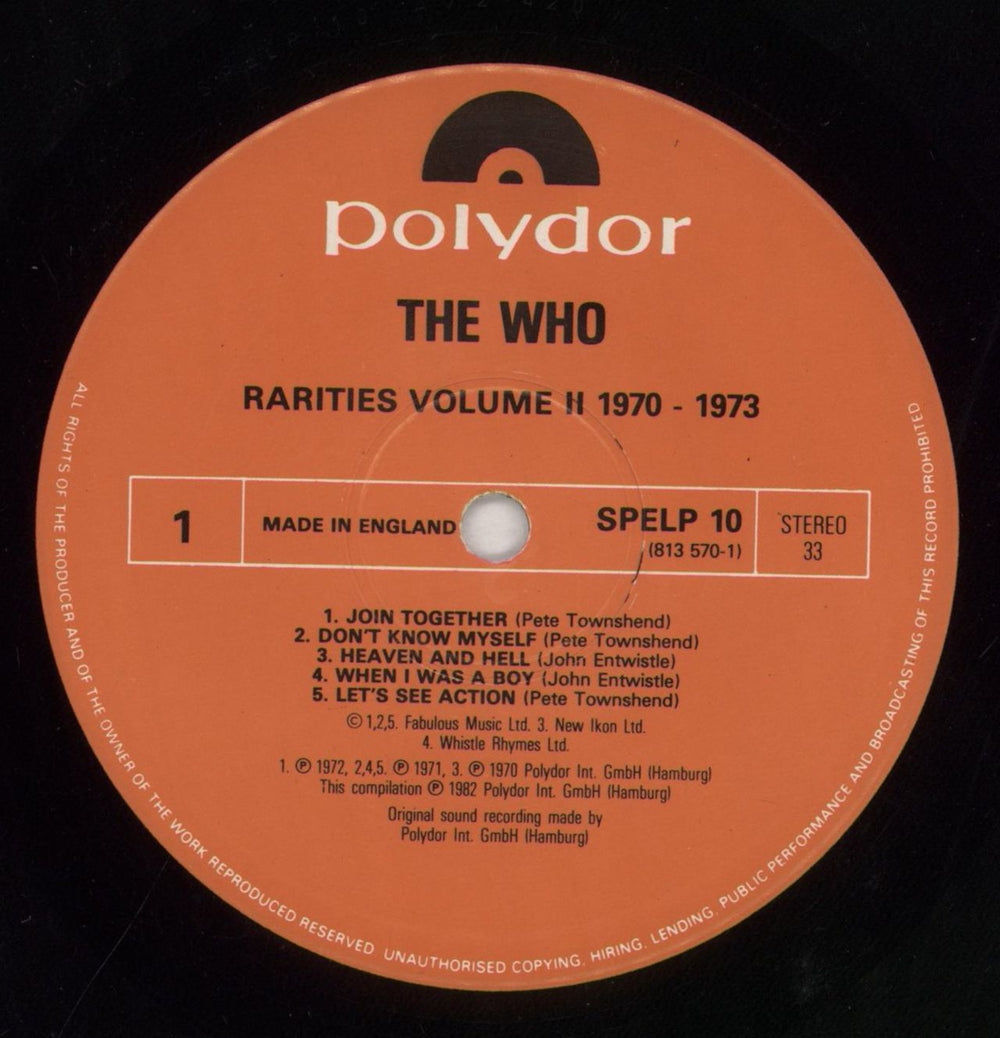 The Who Rarities Vol. 2 UK vinyl LP album (LP record) WHOLPRA132251