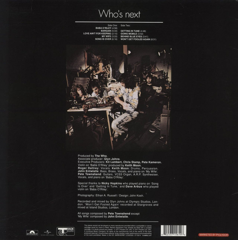 The Who Who's Next - 180gram Vinyl UK vinyl LP album (LP record) 602537156146