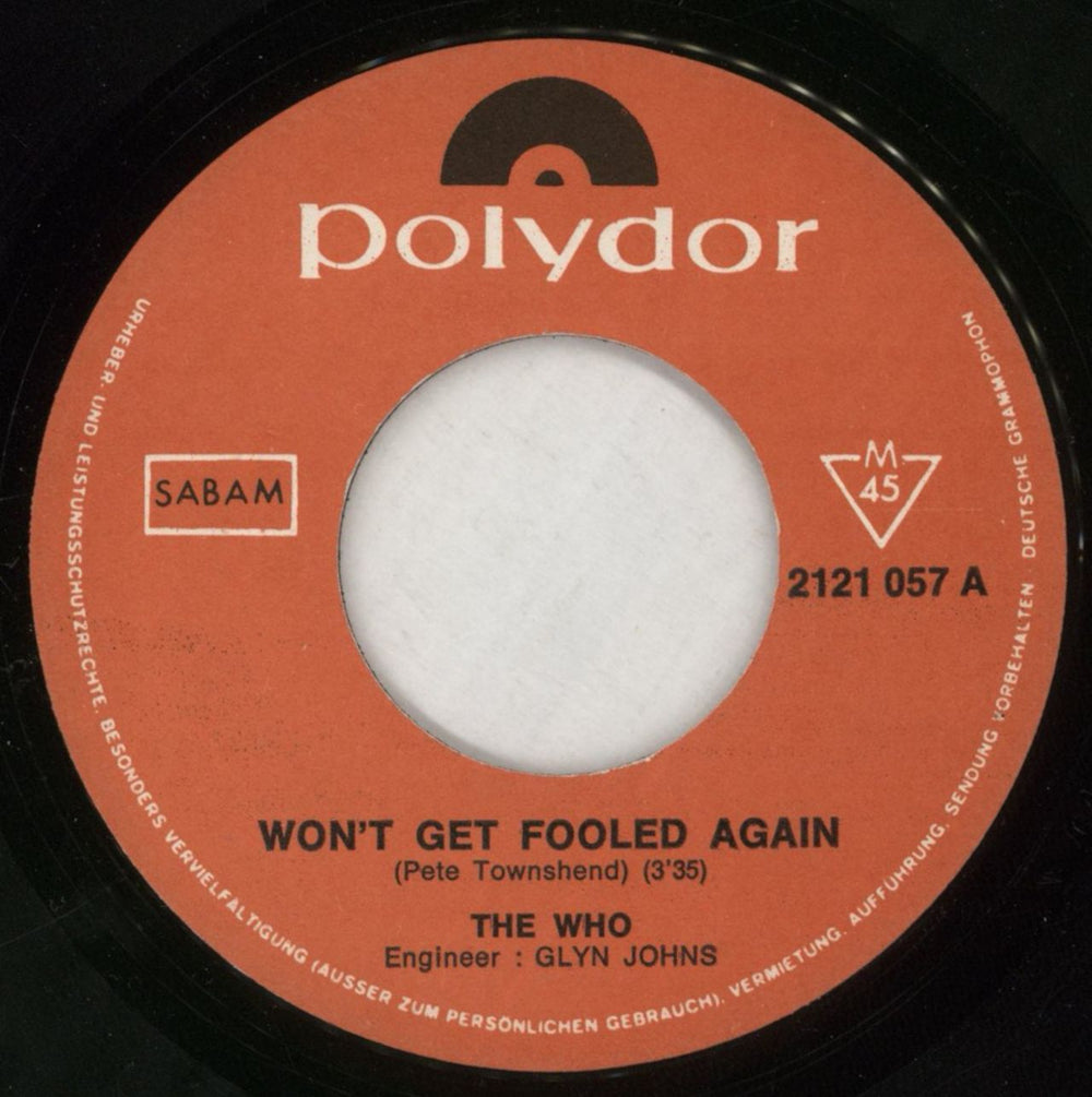 The Who Won't Get Fooled Again Belgian 7" vinyl single (7 inch record / 45) WHO07WO151027