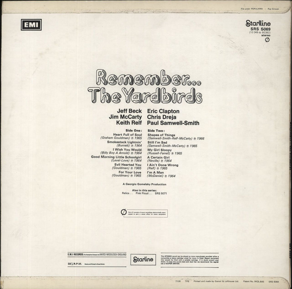 The Yardbirds Remember... The Yardbirds - 1st - EX UK vinyl LP album (LP record)