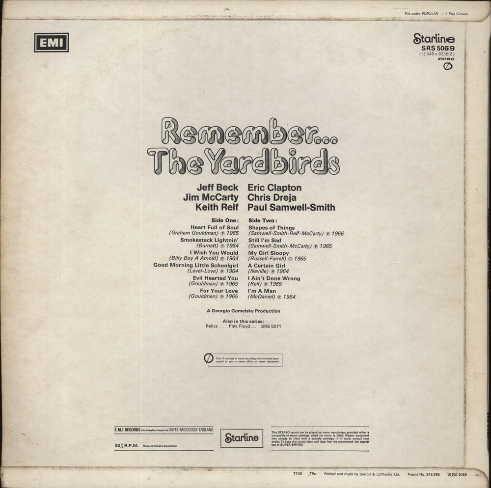 The Yardbirds Remember... The Yardbirds - 1st - Price Stickered UK vinyl LP album (LP record)