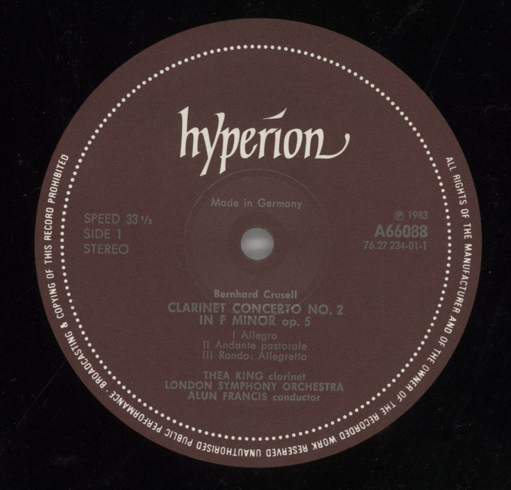 Thea King Crusell: Clarinet Concerto No. 2 in F Minor, Op.5 / Weber: Clarinet Concerto No. 2 in E Flat, Op.74 UK vinyl LP album (LP record) Z4KLPCR535574
